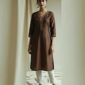 Women's Flair Raw Silk Brown Kurti