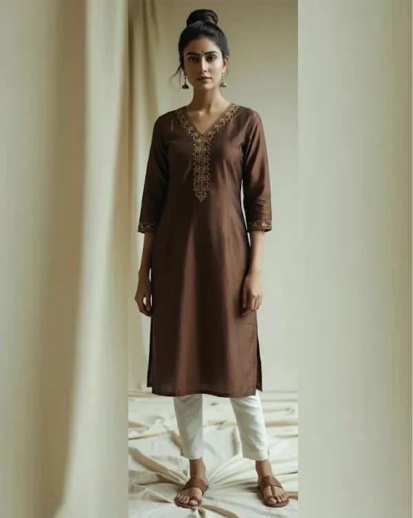 Women's Flair Raw Silk Brown Kurti
