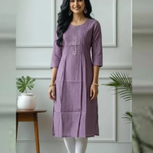 Women's Straight Cut Purple Pumper Cotton Kurti