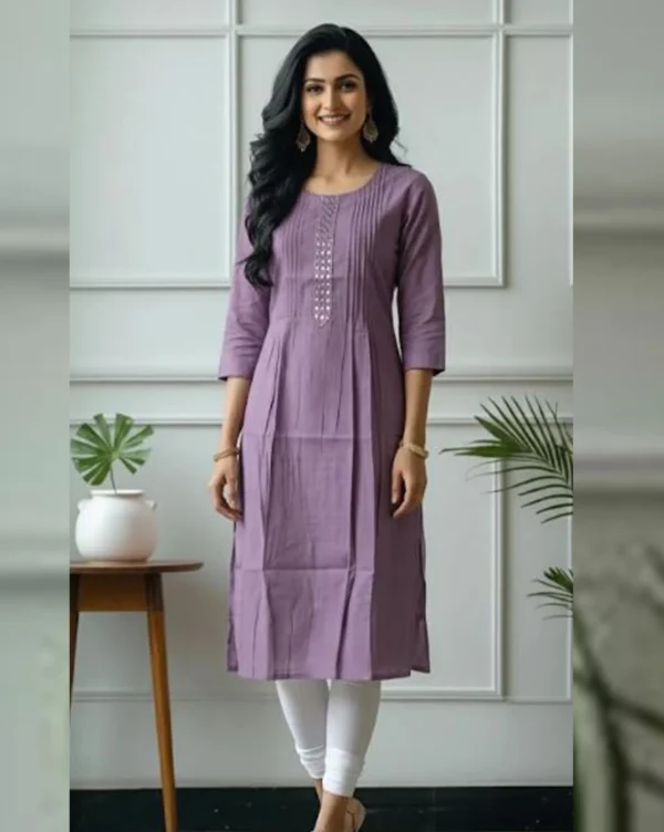 Women's Straight Cut Purple Pumper Cotton Kurti