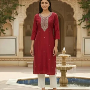 Women's Straight Cut Silk Cotton Kurti Strawberry