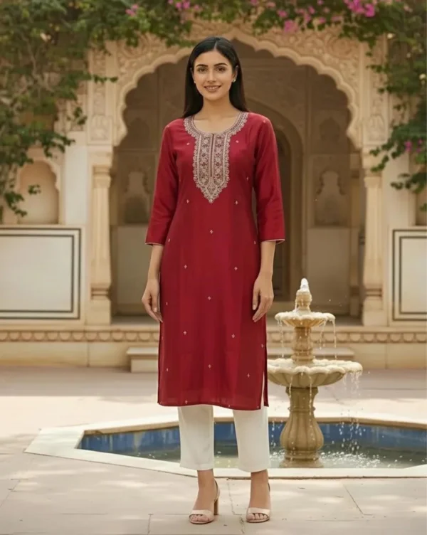 Women's Straight Cut Silk Cotton Kurti Strawberry