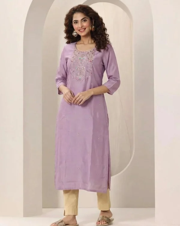 Women's Straight Cut Silk Cotton Kurti Lavender