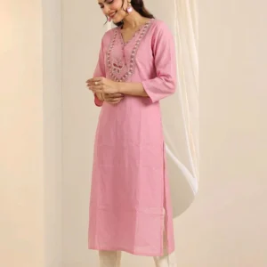 Women's Straight Cut Silk Cotton Kurti Pink