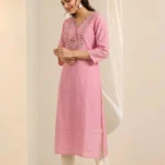 Women's Straight Cut Silk Cotton Kurti Pink