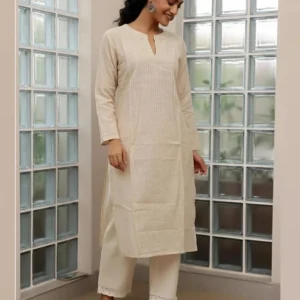 Women's Straight Cut Silk Cotton Kurti Cream
