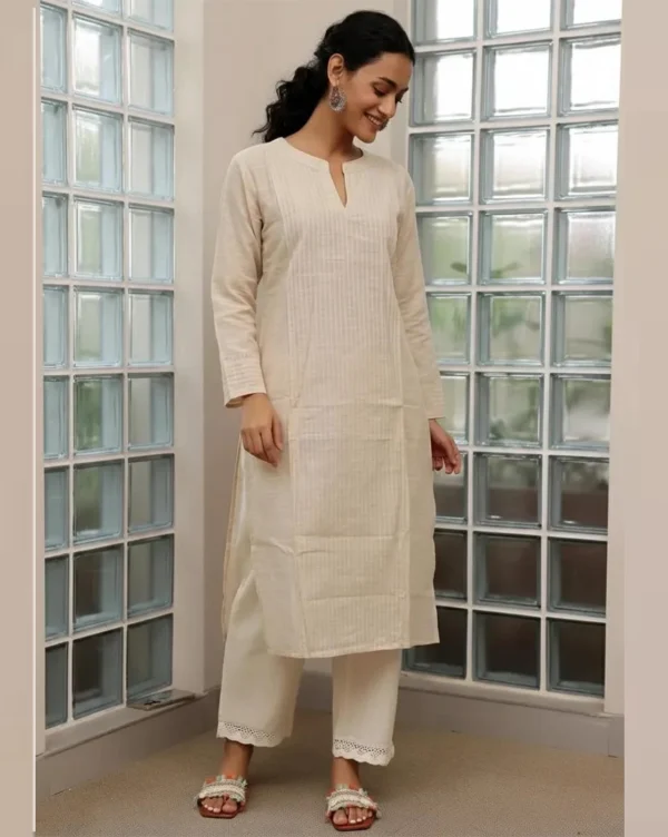 Women's Straight Cut Silk Cotton Kurti Cream