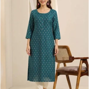 Women's Straight Cut Silk Cotton Kurti Peacock Green