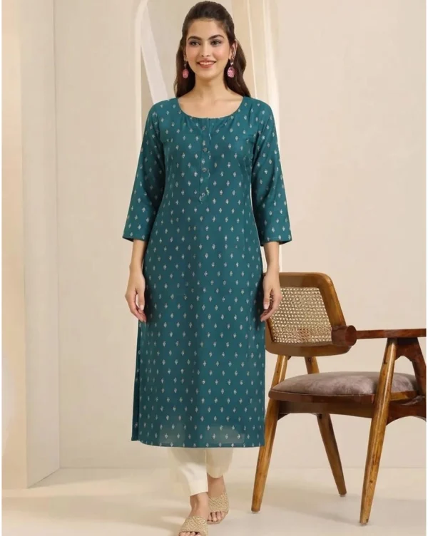 Women's Straight Cut Silk Cotton Kurti Peacock Green