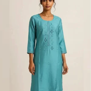 Women's Straightcut Silk Cotton Kurti Top Blue