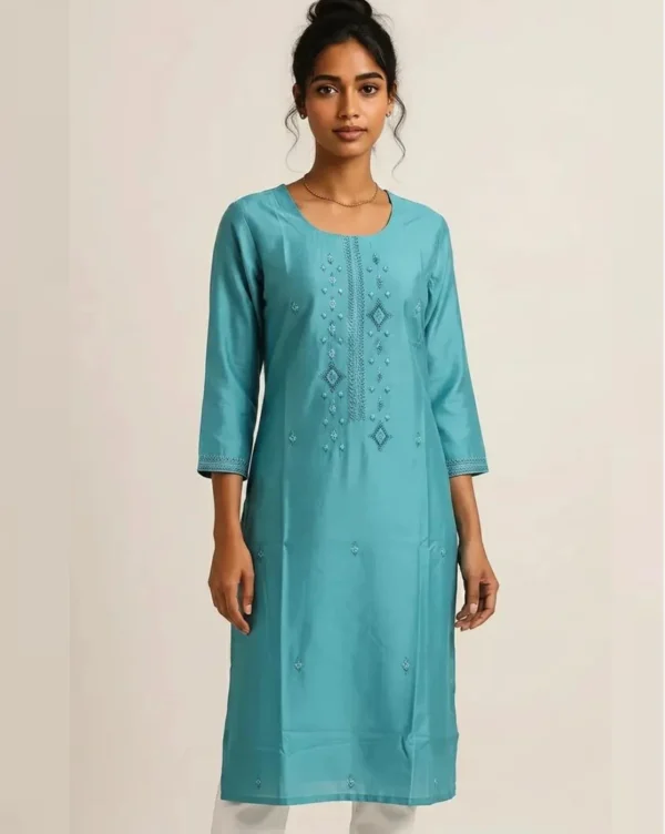 Women's Straightcut Silk Cotton Kurti Top Blue