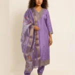 Women's Light Lavender Embroidered Malai Silk Straight Cut Kurti