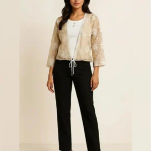 Ladies Western Short Top Beige Black