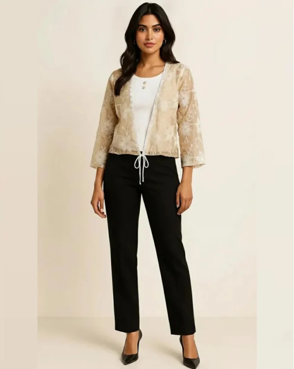 Ladies Western Short Top Beige Black