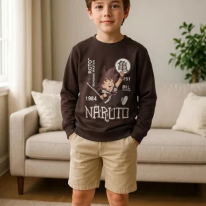 Boy's Round Neck T-shirt Brown Full Sleeve