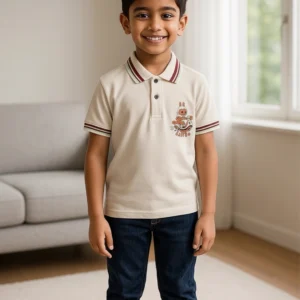Boy's Collar Neck T-shirt Cream Half Sleeve