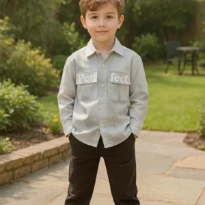 Boy's Premium Spun Cotton Shirt Light Grey Full Sleeve