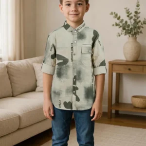 Boy's Premium Denim Shirt Cream with Green