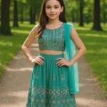 Girls Green Sleeveless Choli Set