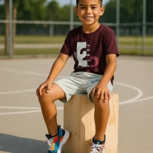 Boys Maroon And Light Grey T-Shirt And Half Pant Shorts Set