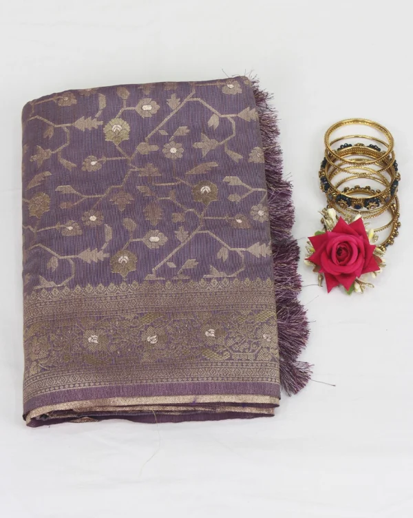 Semi Raw Silk Saree Violet with Lt Gold