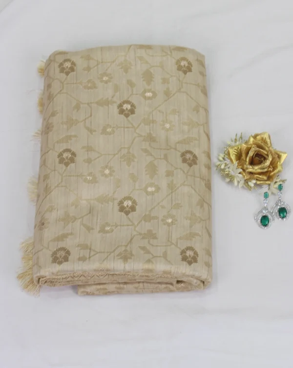 Semi Raw Silk Saree Cream with Gold