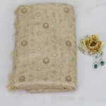 Semi Raw Silk Saree Cream with Gold