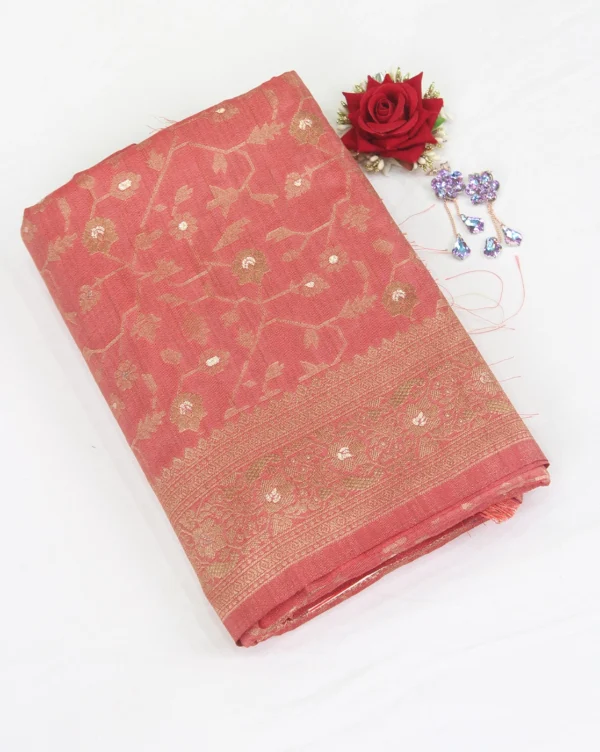 Semi Raw Silk Saree Orange with Cream