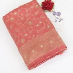 Semi Raw Silk Saree Orange with Cream