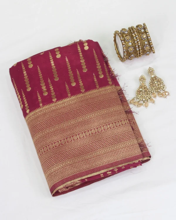 Semi Raw Silk Saree Maroon with Gold