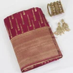 Semi Raw Silk Saree Maroon with Gold