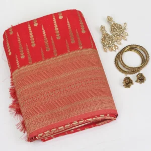 Semi Raw Silk Saree Orange with Gold