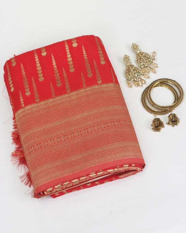 Semi Raw Silk Saree Orange with Gold
