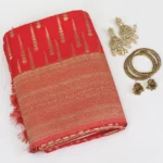 Semi Raw Silk Saree Orange with Gold