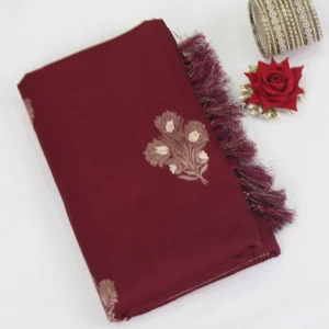 Semi Raw Silk Saree Maroon with Lt Purple