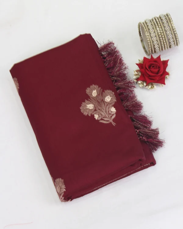 Semi Raw Silk Saree Maroon with Lt Purple