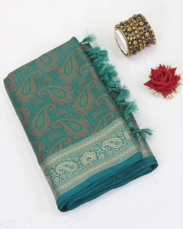 Semi Raw Silk Saree Peacock Green with Purple and Silver