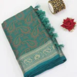 Semi Raw Silk Saree Peacock Green with Purple and Silver