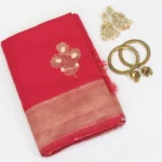 Semi Raw Silk Saree Red with Silver