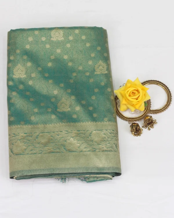 Semi Tissue Silk Saree Green with Pista