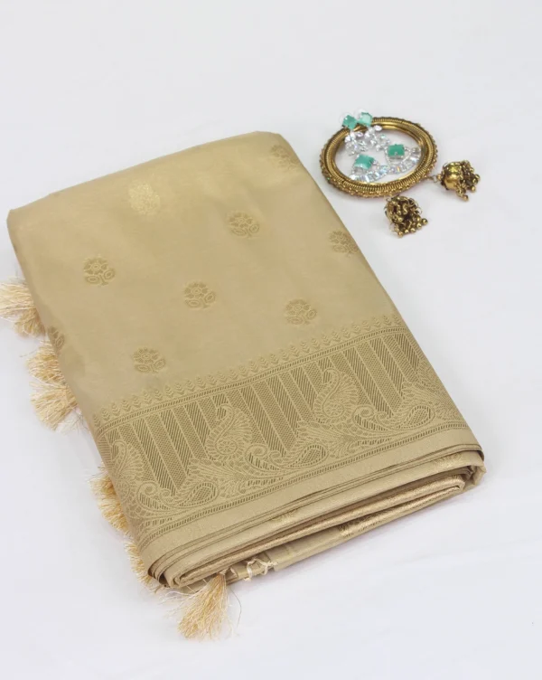 Semi Tissue Silk Saree Beige with Gold