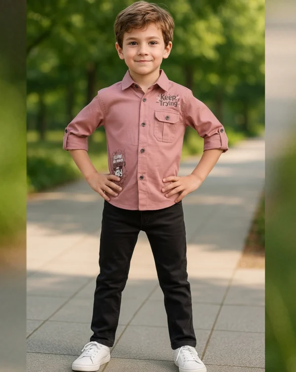 Boy's Full Suit Two Piece Peach with Dark Brown