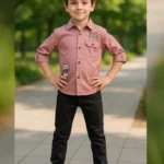 Boy's Full Suit Two Piece Peach with Dark Brown