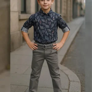 Boy's Full Suit Two Piece Navy Blue with Grey