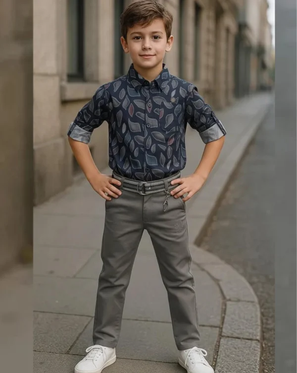 Boy's Full Suit Two Piece Navy Blue with Grey