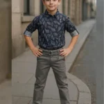 Boy's Full Suit Two Piece Navy Blue with Grey