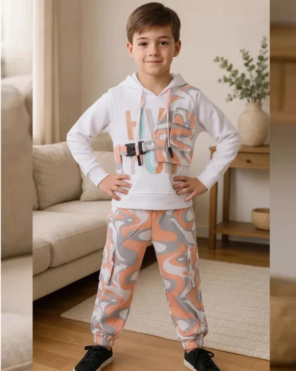 Boy's Full Suit Two Piece White with Orange Hosiery