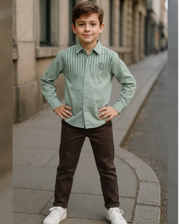 Boy's Full Suit Two Pieces Pista Green with Black