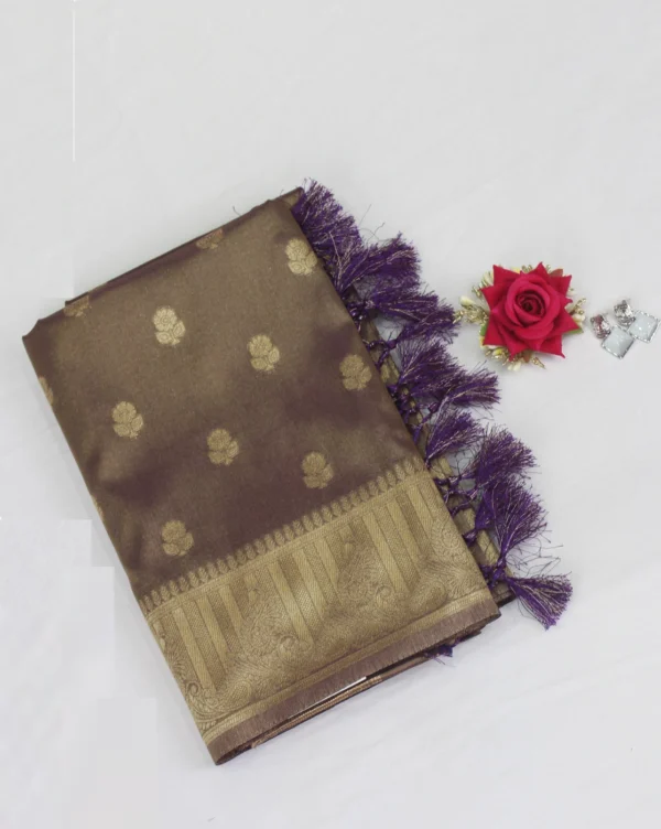 Semi Tissue Silk Saree Purple with Cream