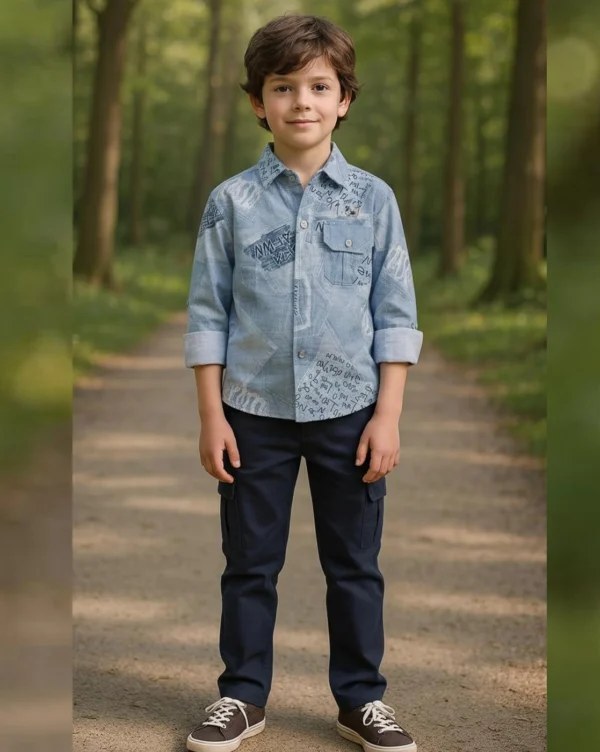 Boy's Full Suit Two Pieces Sky Blue with Black